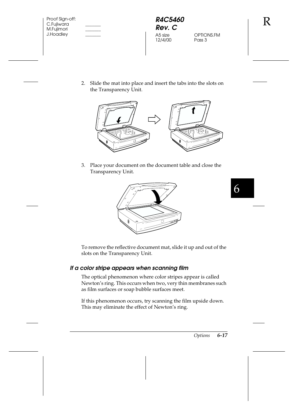 If a color stripe appears when scanning film | Epson 1640XL User Manual | Page 133 / 167