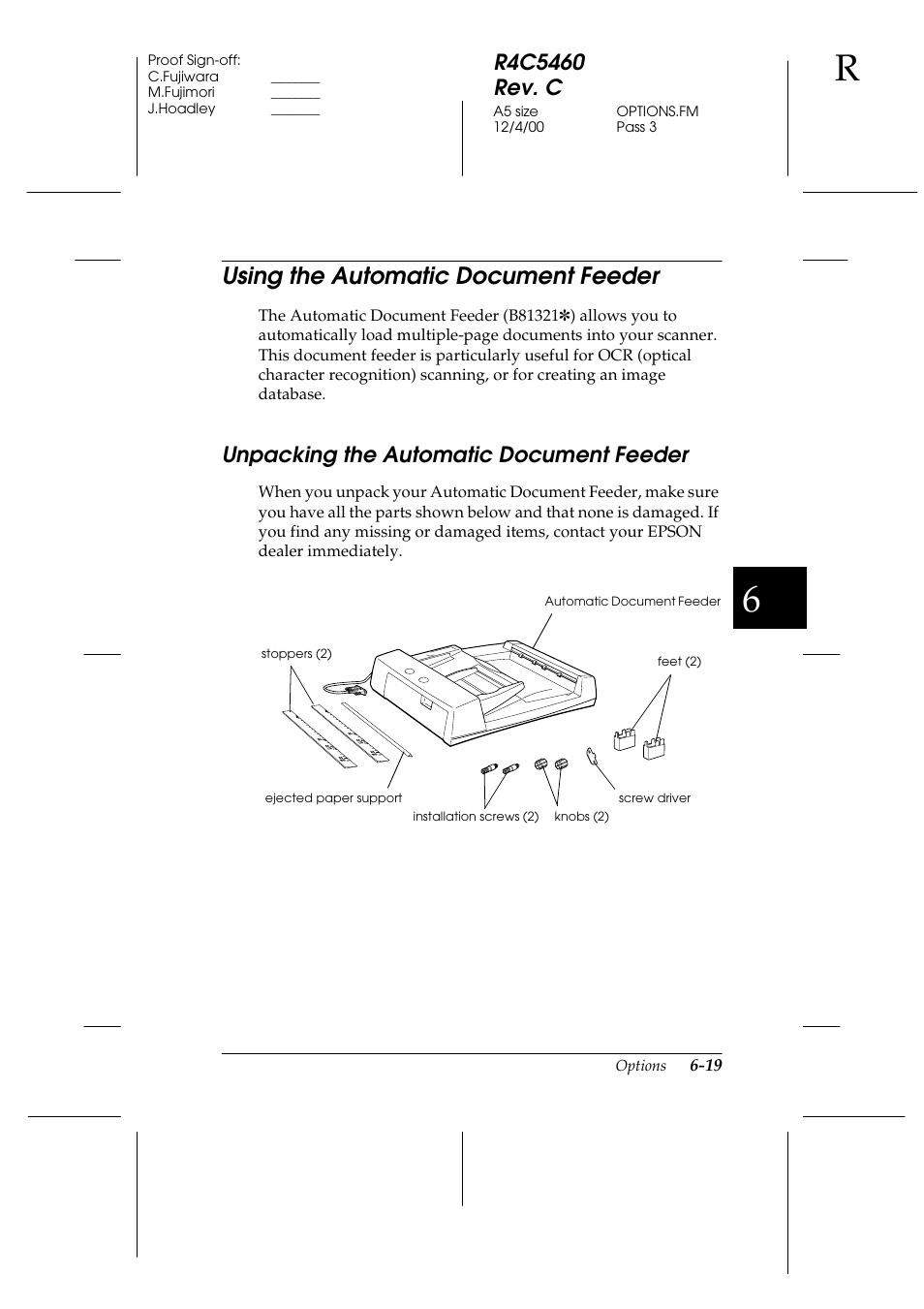Using the automatic document feeder, Unpacking the automatic document feeder, Using the automatic document feeder -19 | Unpacking the automatic document feeder -19 | Epson 1640XL User Manual | Page 135 / 167