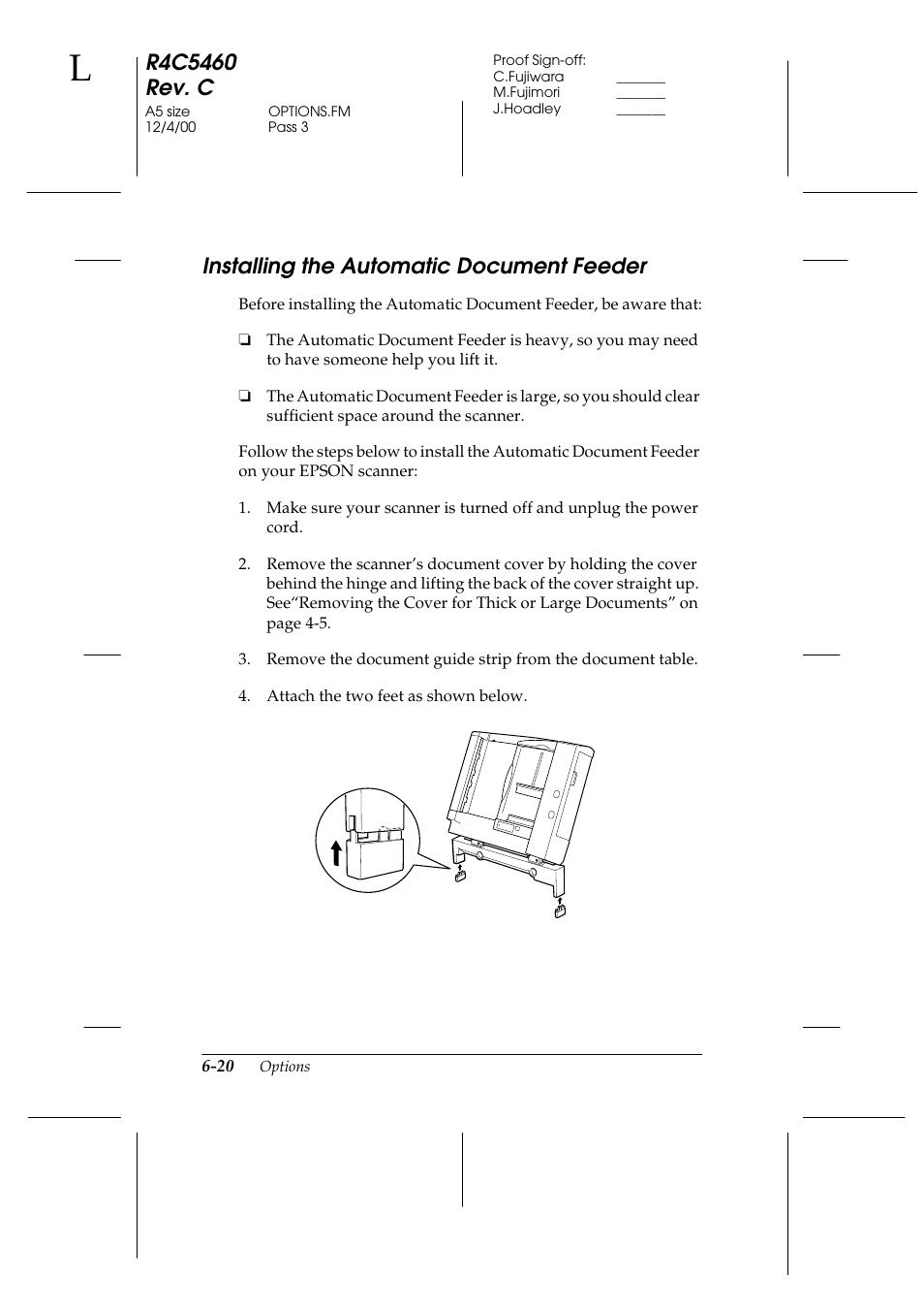 Installing the automatic document feeder, Installing the automatic document feeder -20 | Epson 1640XL User Manual | Page 136 / 167