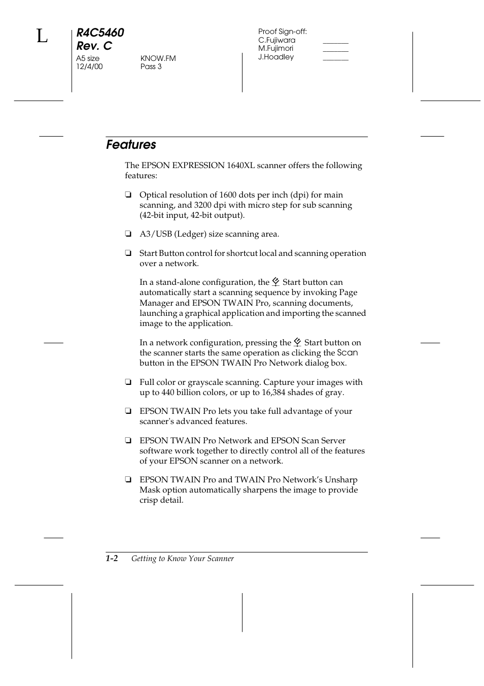 Features, Features -2 | Epson 1640XL User Manual | Page 14 / 167