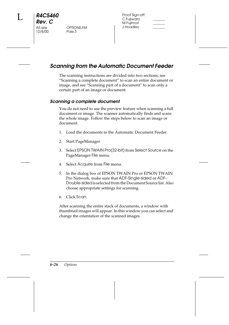 Scanning from the automatic document feeder, Scanning a complete document, Scanning from the automatic document feeder -26 | Epson 1640XL User Manual | Page 142 / 167