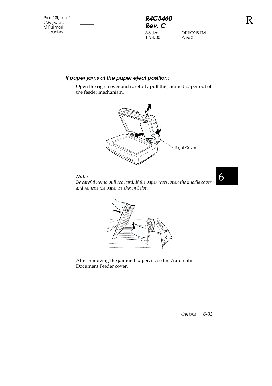 If paper jams at the paper eject position | Epson 1640XL User Manual | Page 149 / 167