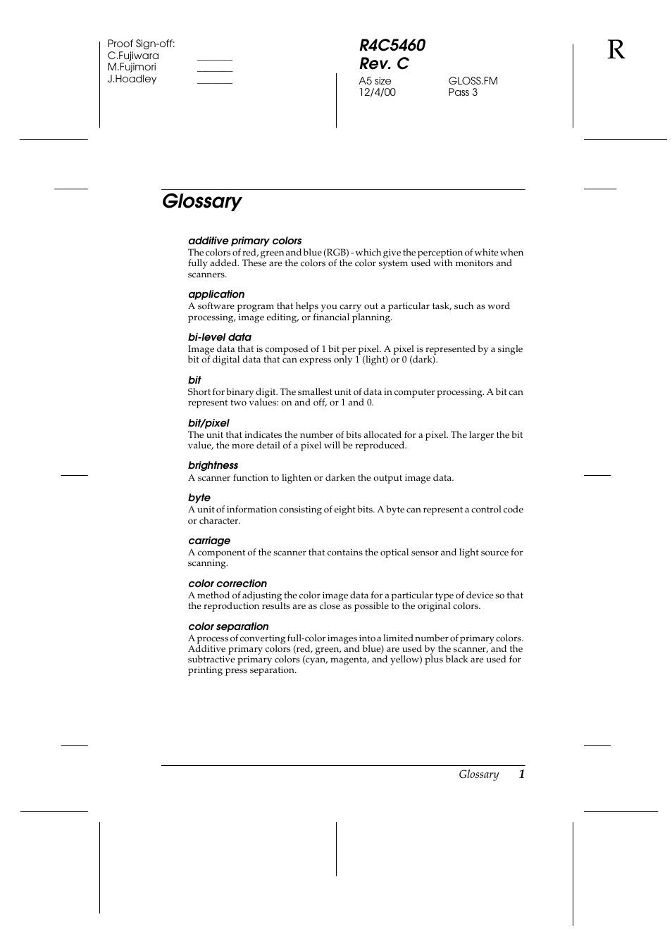 Glossary | Epson 1640XL User Manual | Page 157 / 167