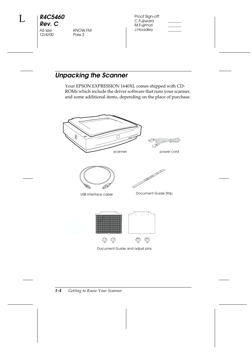 Unpacking the scanner, Unpacking the scanner -4 | Epson 1640XL User Manual | Page 16 / 167