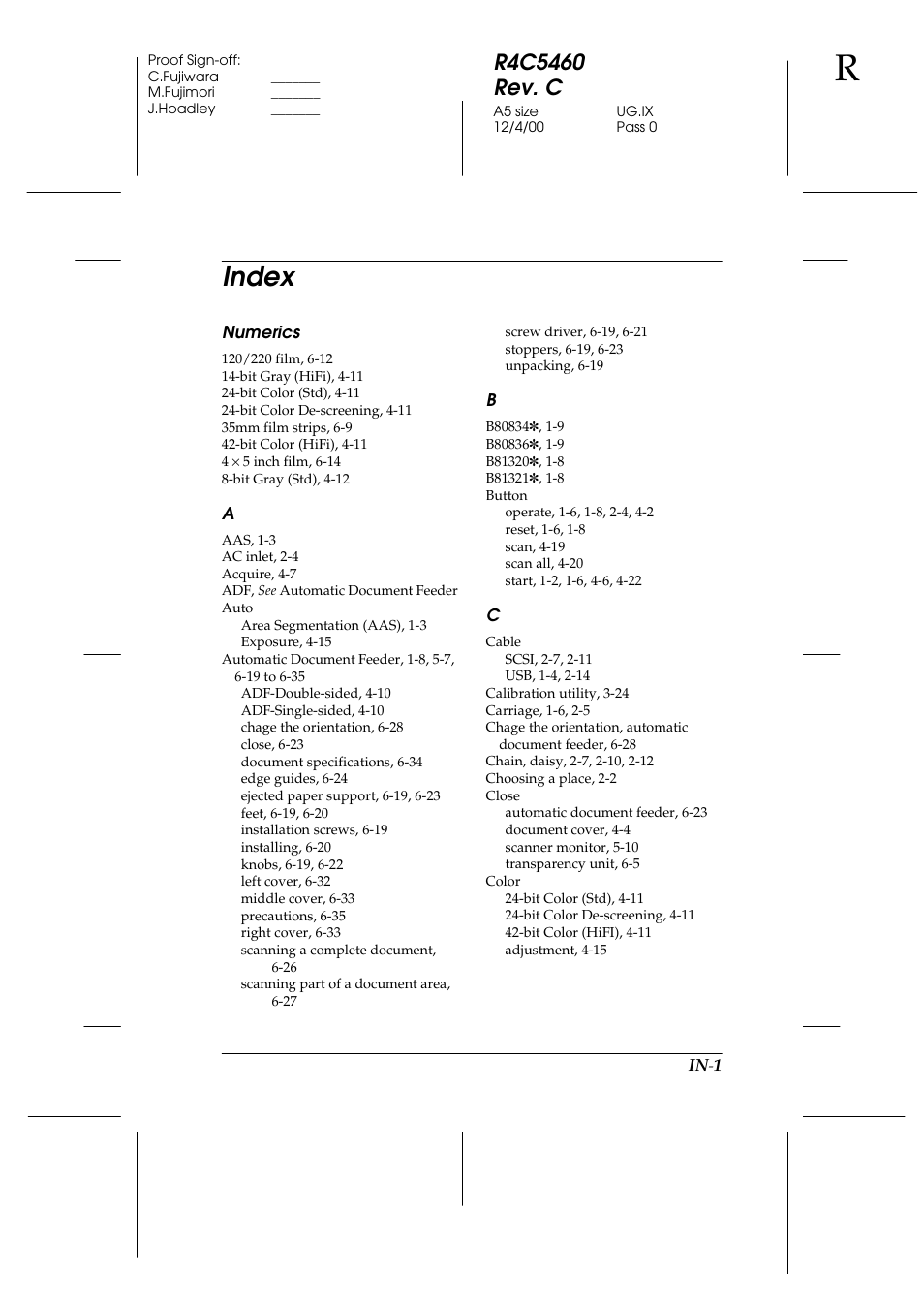 Index | Epson 1640XL User Manual | Page 163 / 167