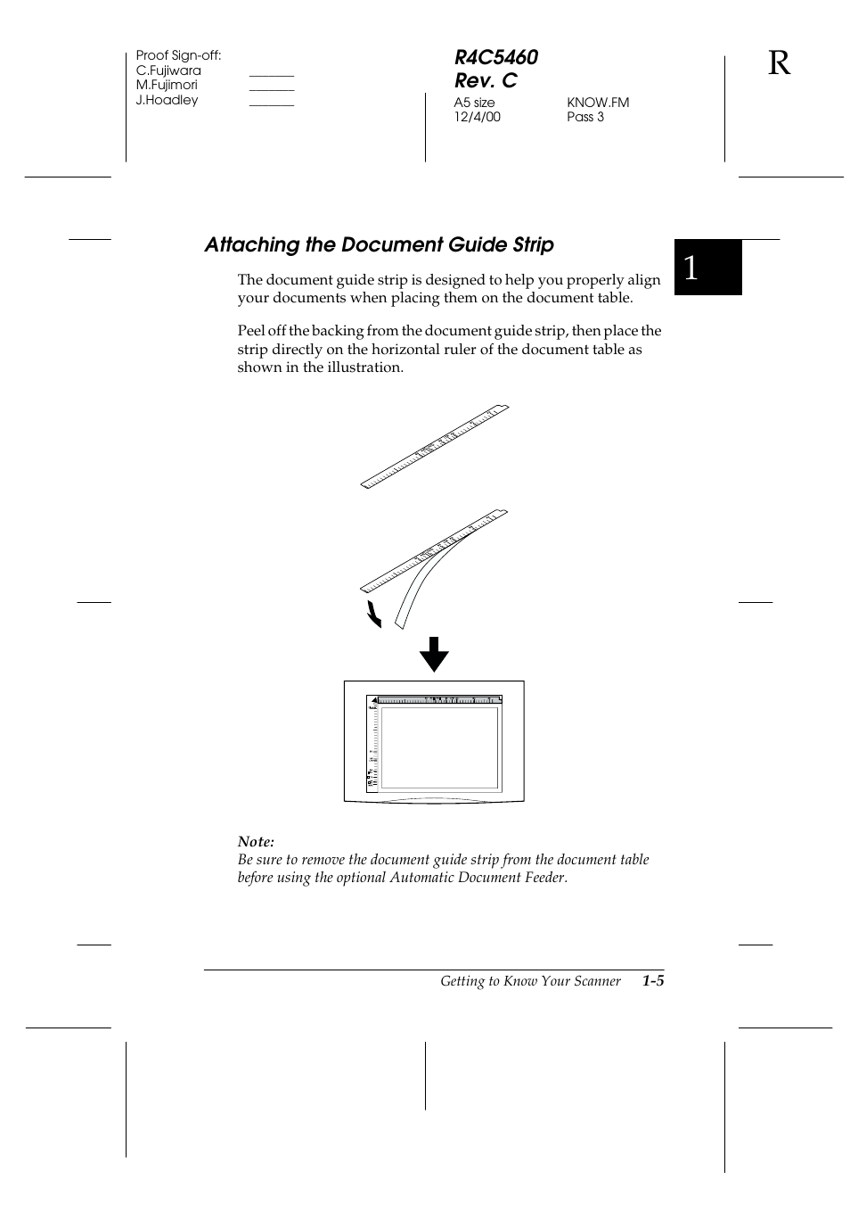 Attaching the document guide strip, Attaching the document guide strip -5 | Epson 1640XL User Manual | Page 17 / 167