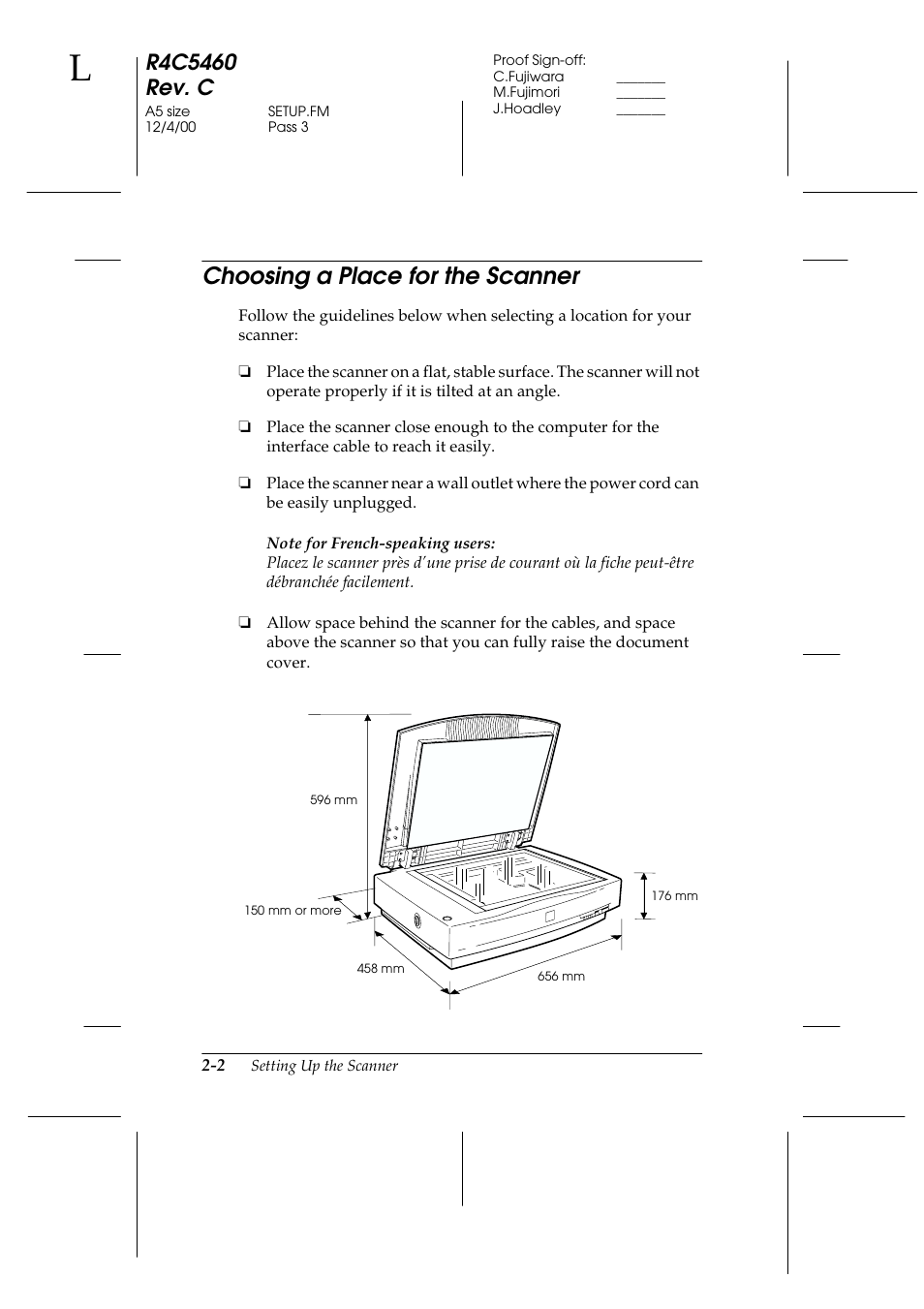 Choosing a place for the scanner, Choosing a place for the scanner -2 | Epson 1640XL User Manual | Page 24 / 167
