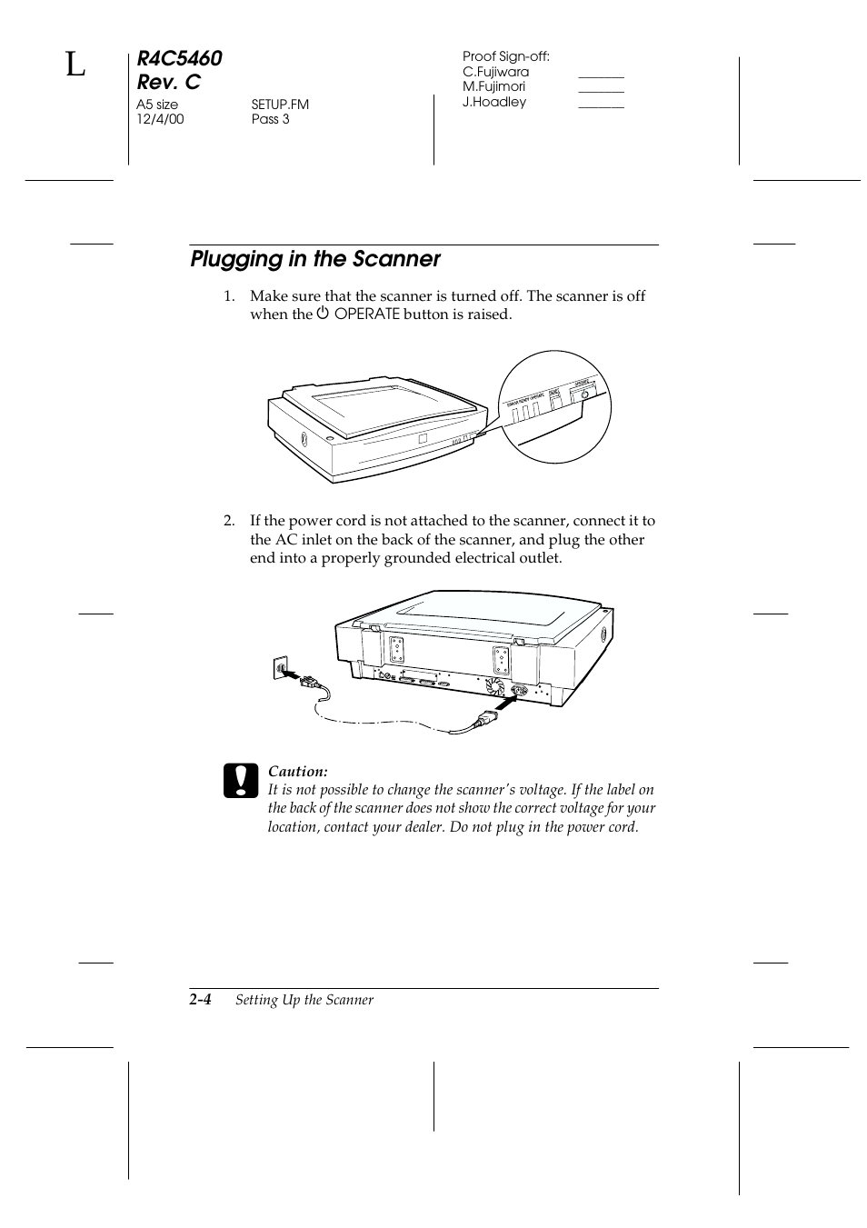 Plugging in the scanner, Plugging in the scanner -4 | Epson 1640XL User Manual | Page 26 / 167