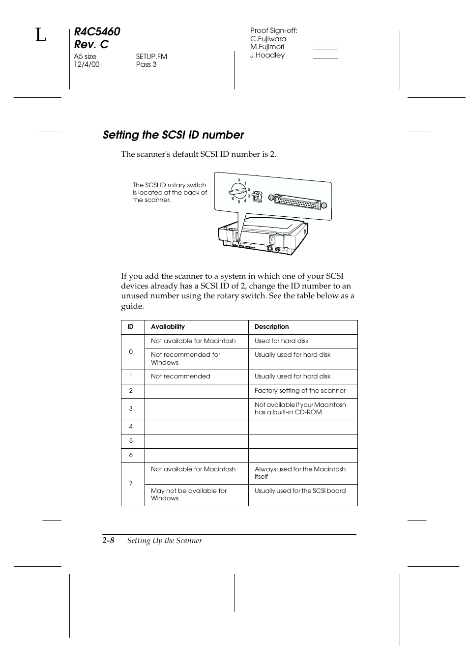 Setting the scsi id number, Setting the scsi id number -8 | Epson 1640XL User Manual | Page 30 / 167