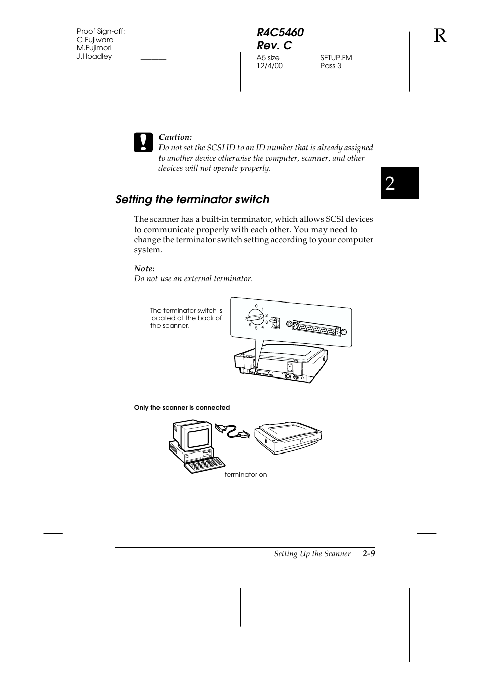 Setting the terminator switch, Setting the terminator switch -9 | Epson 1640XL User Manual | Page 31 / 167