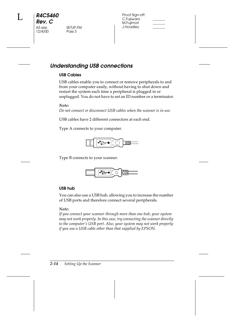Understanding usb connections, Usb cables, Usb hub | Understanding usb connections -14 | Epson 1640XL User Manual | Page 36 / 167