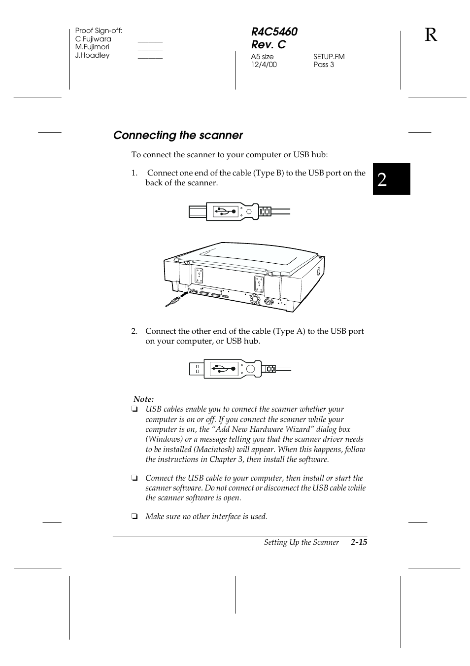 Connecting the scanner, Connecting the scanner -15 | Epson 1640XL User Manual | Page 37 / 167