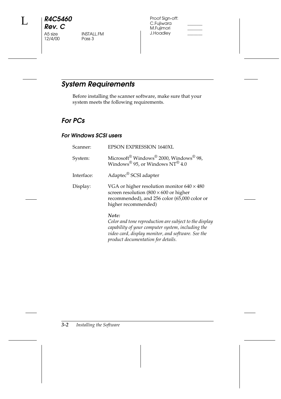System requirements, For pcs, For windows scsi users | System requirements -2, For pcs -2 | Epson 1640XL User Manual | Page 40 / 167