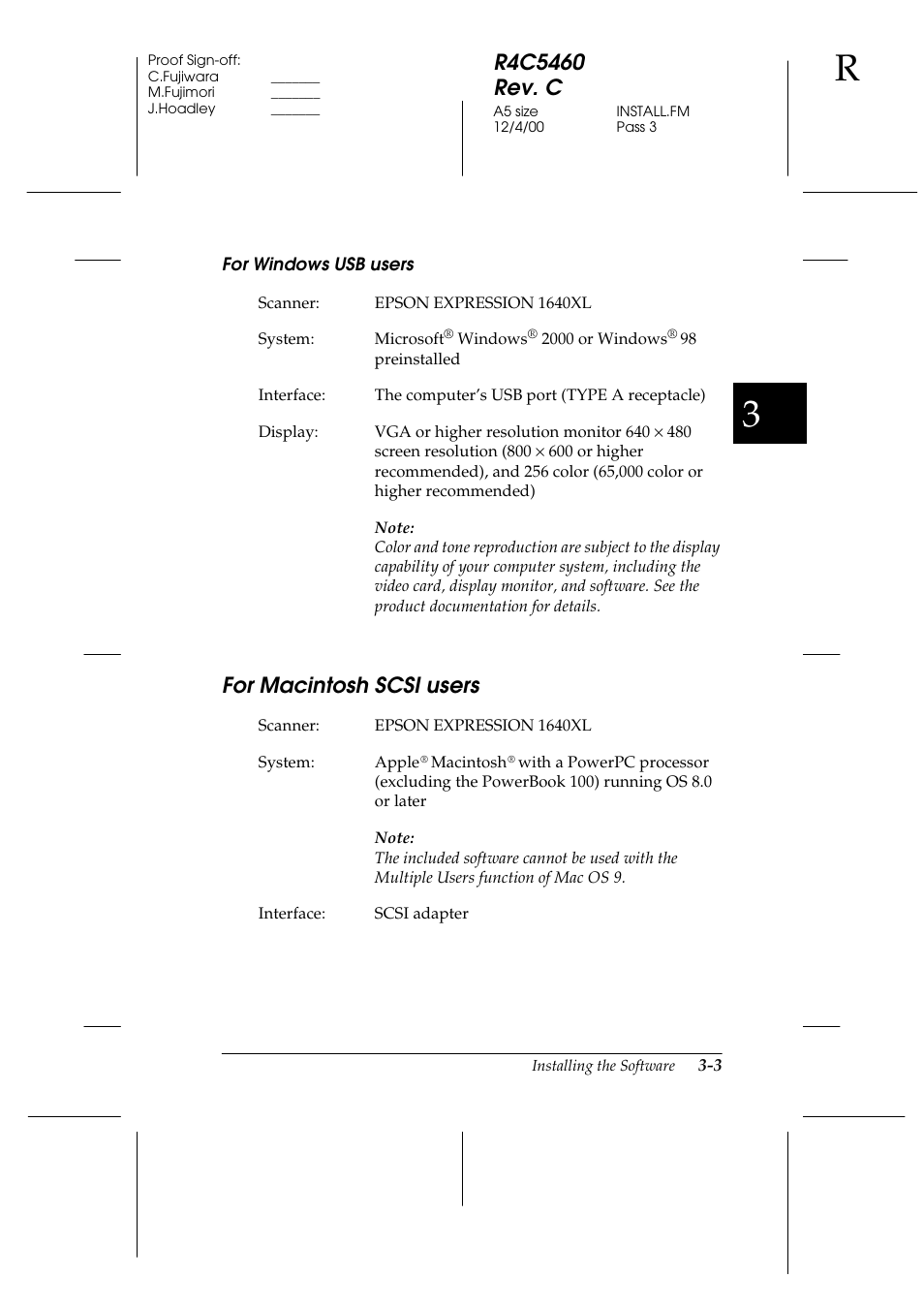 For windows usb users, For macintosh scsi users, For macintosh scsi users -3 | Epson 1640XL User Manual | Page 41 / 167