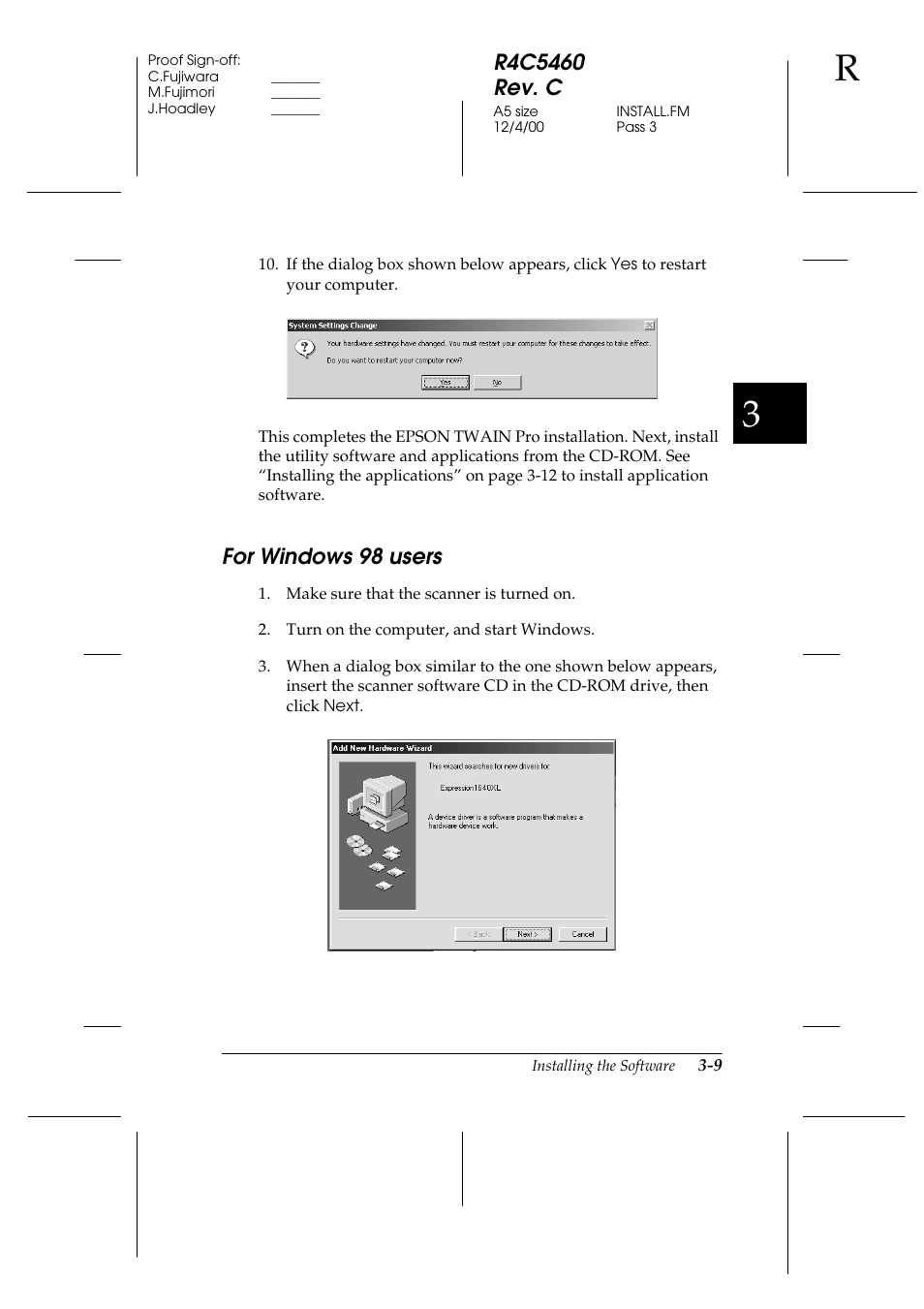 For windows 98 users, For windows 98 users -9 | Epson 1640XL User Manual | Page 47 / 167