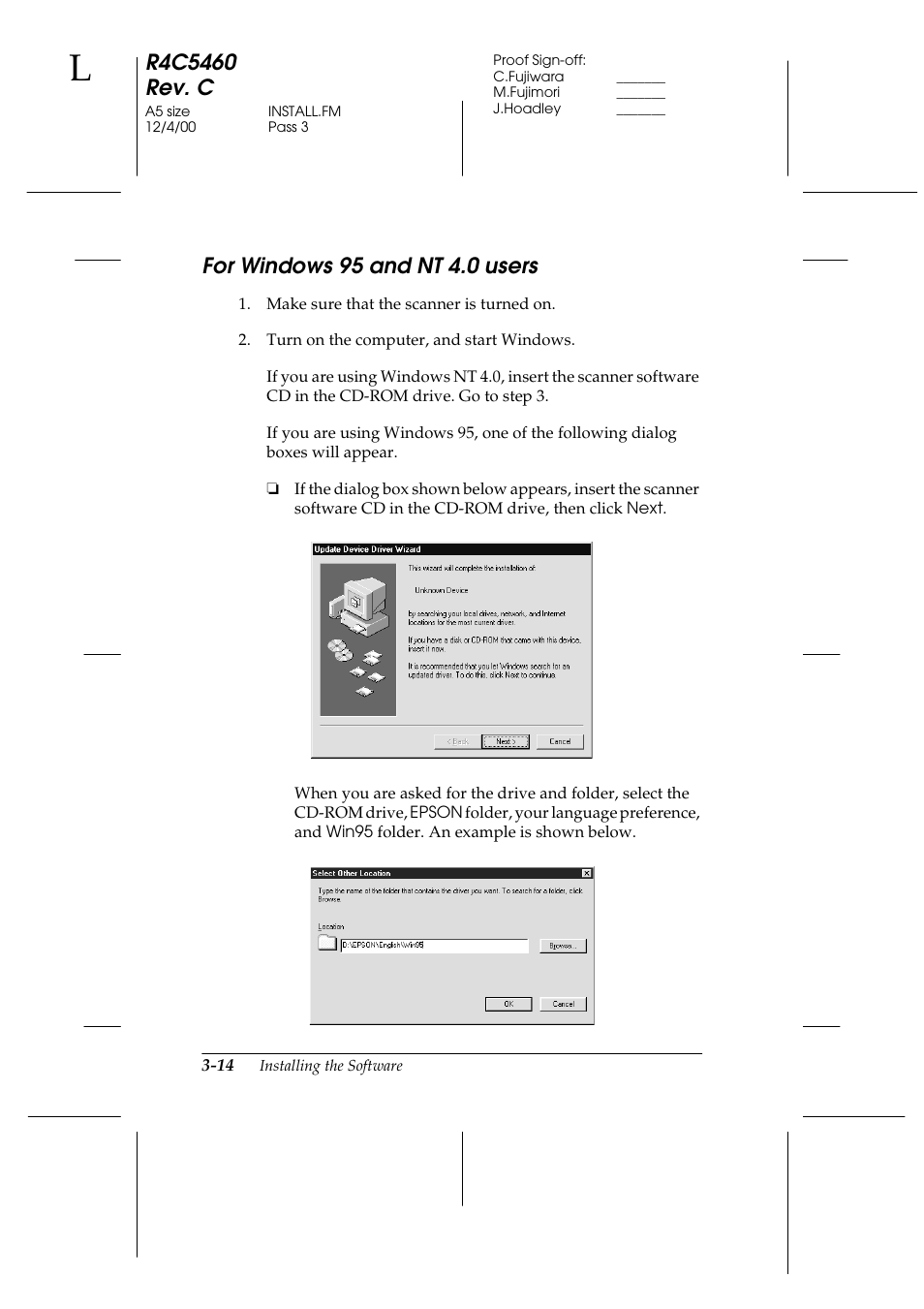 For windows95 and nt4.0 users, For windows 95 and nt 4.0 users -14, For windows 95 and nt 4.0 users | Epson 1640XL User Manual | Page 52 / 167