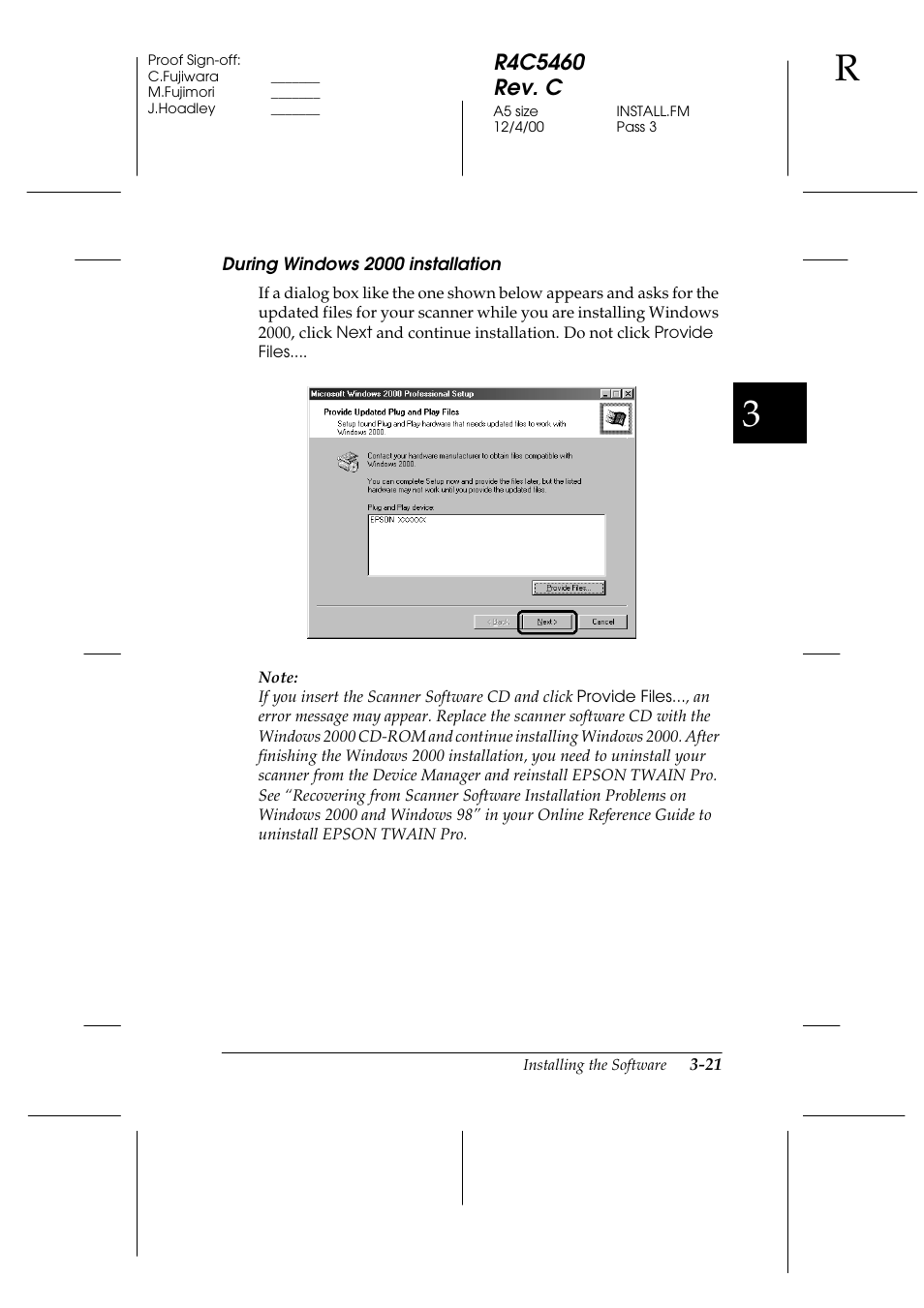 During windows 2000 installation | Epson 1640XL User Manual | Page 59 / 167