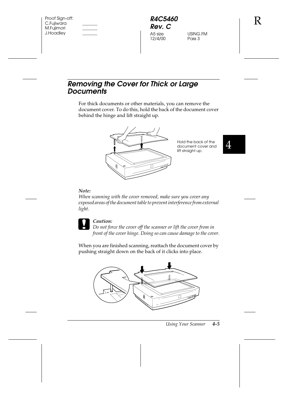 Removing the cover for thick or large documents, Removing the cover for thick or large documents -5 | Epson 1640XL User Manual | Page 71 / 167