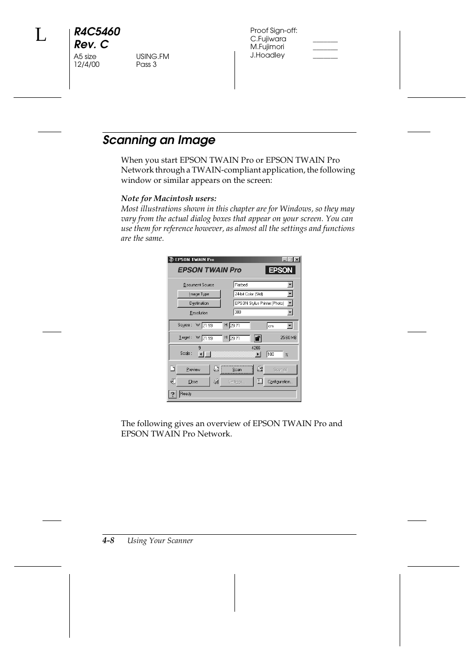 Scanning an image, Scanning an image -8 | Epson 1640XL User Manual | Page 74 / 167