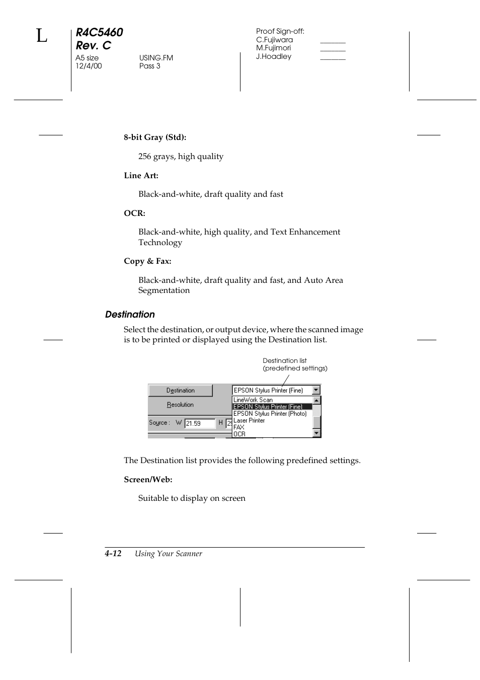 Destination | Epson 1640XL User Manual | Page 78 / 167