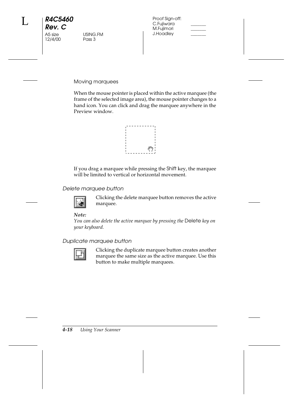 Moving marquees, Delete marquee button, Duplicate marquee button | Epson 1640XL User Manual | Page 84 / 167