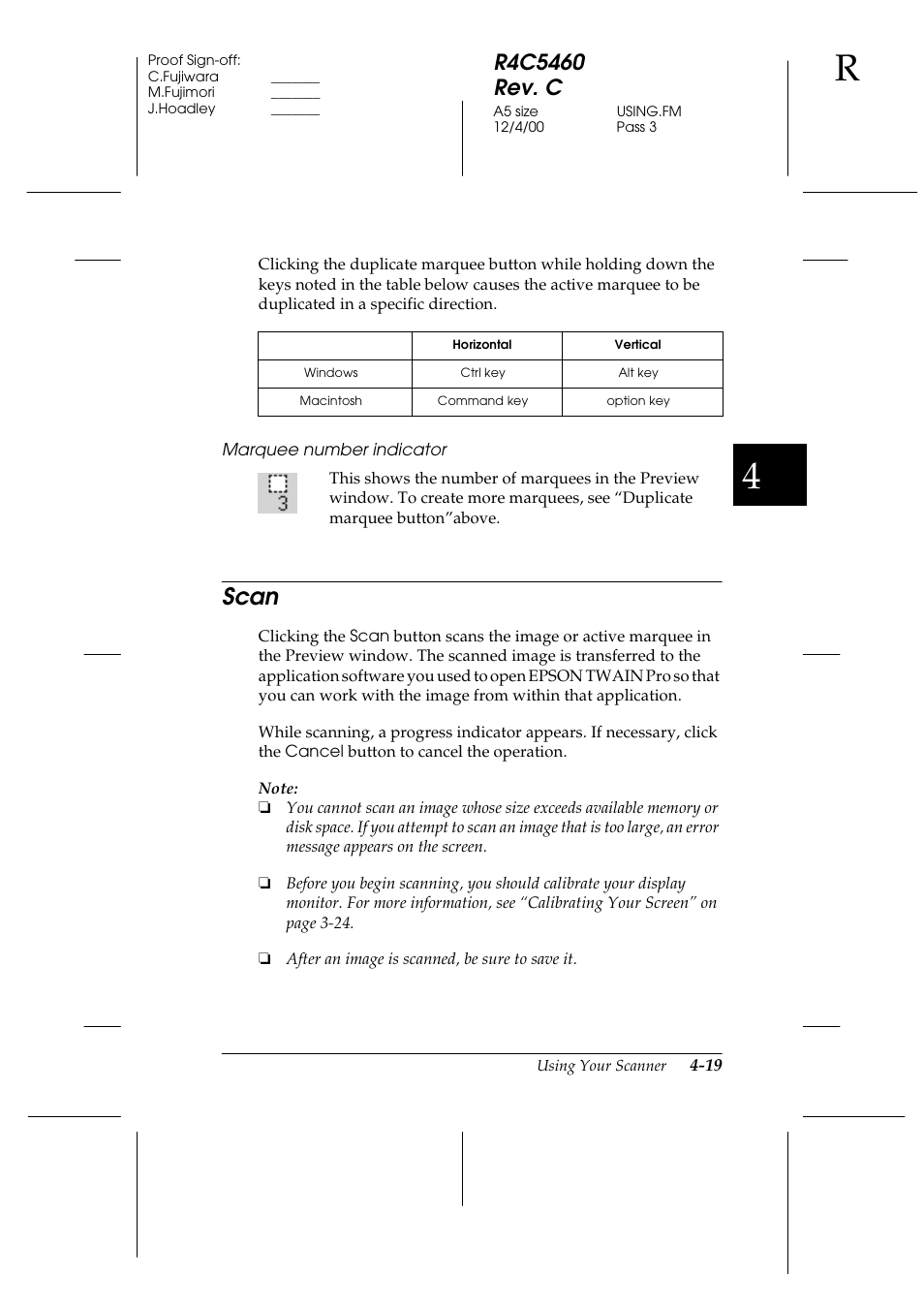 Marquee number indicator, Scan, Scan -19 | Epson 1640XL User Manual | Page 85 / 167