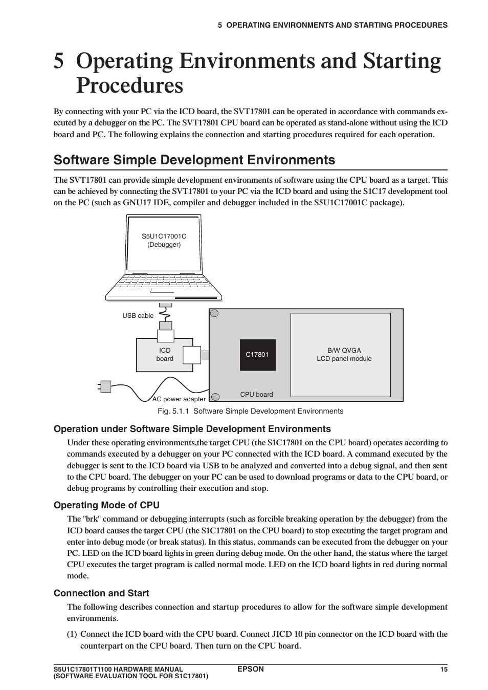 5 operating environments and starting procedures, Software simple development environments | Epson S5U1C17801T1100 User Manual | Page 21 / 60