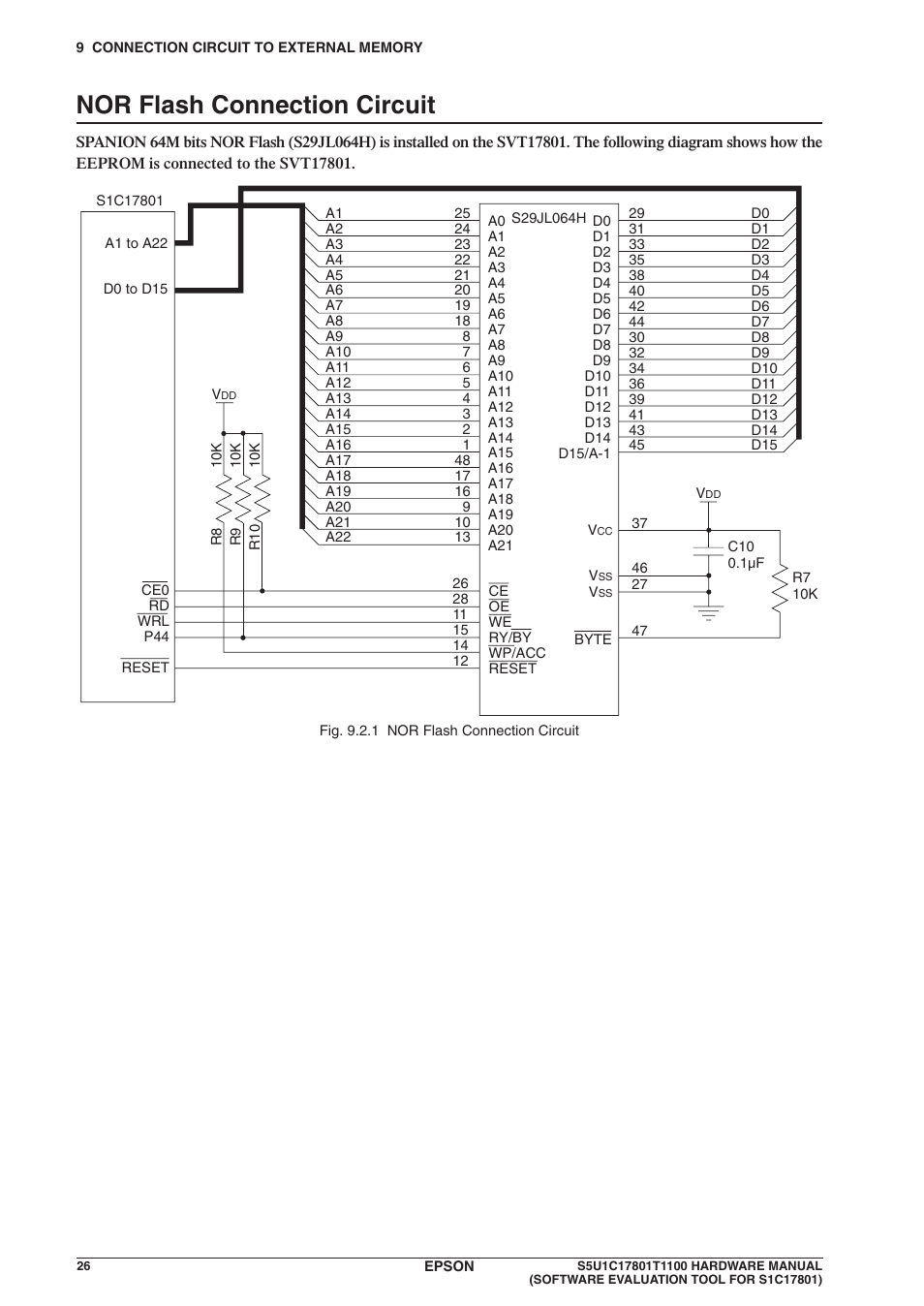 Nor flash connection circuit | Epson S5U1C17801T1100 User Manual | Page 32 / 60