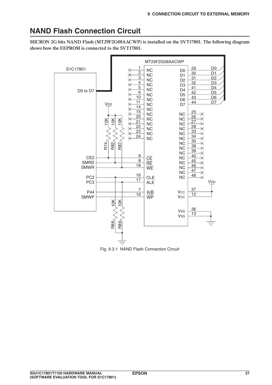 Nand flash connection circuit | Epson S5U1C17801T1100 User Manual | Page 33 / 60