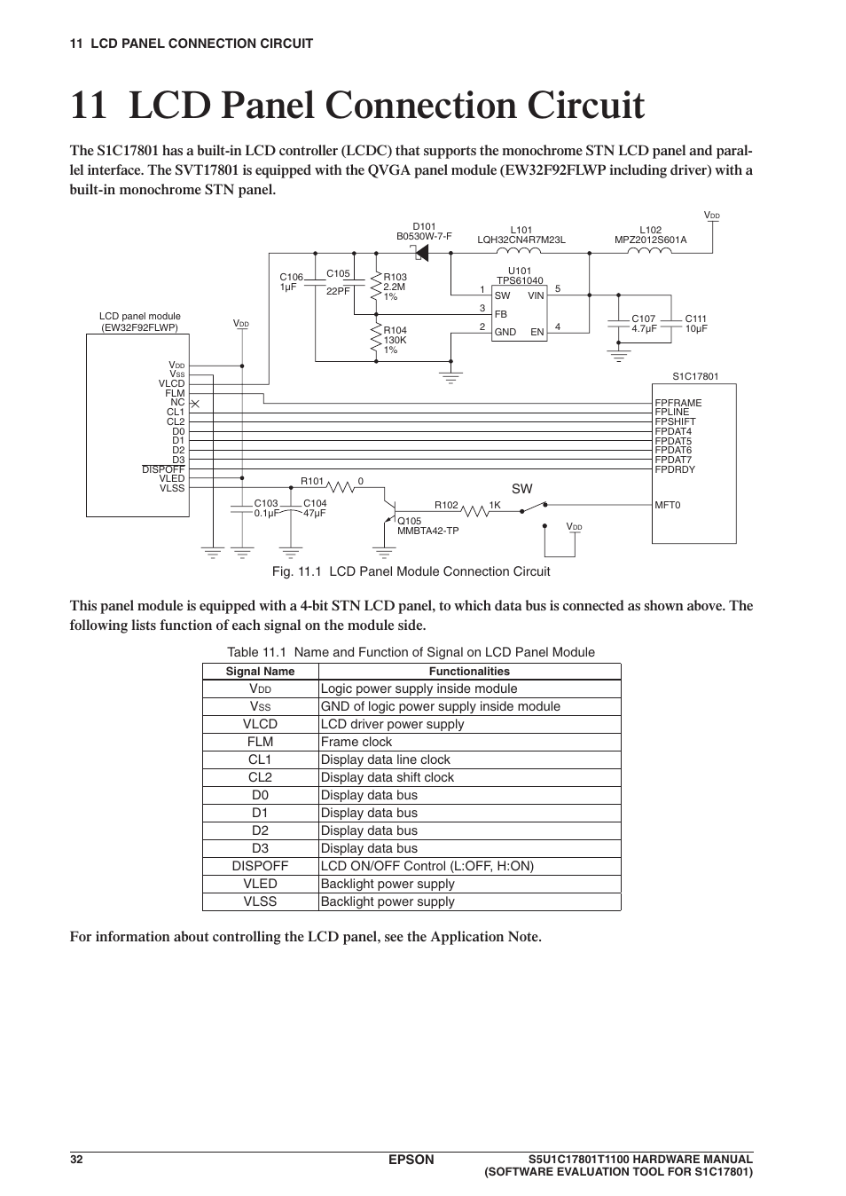 11 lcd panel connection circuit | Epson S5U1C17801T1100 User Manual | Page 38 / 60