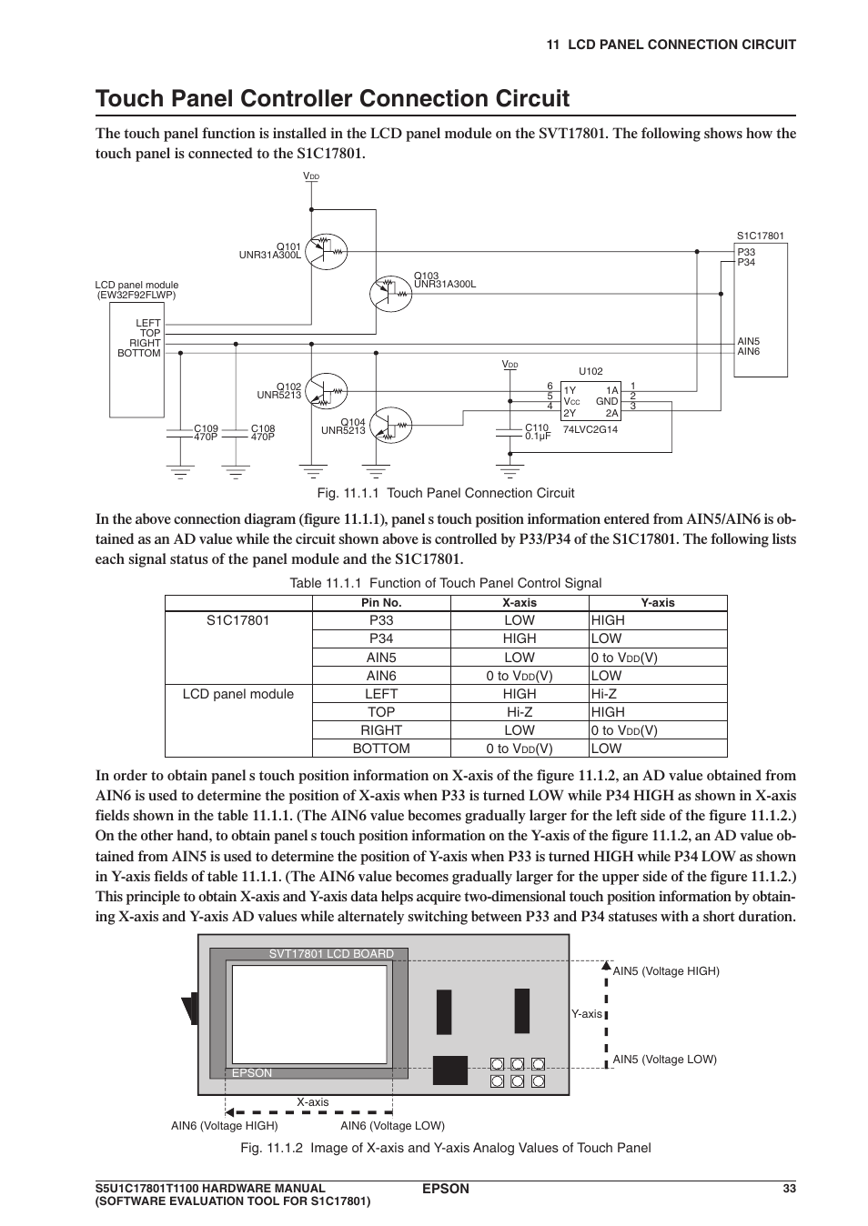 Touch panel controller connection circuit | Epson S5U1C17801T1100 User Manual | Page 39 / 60