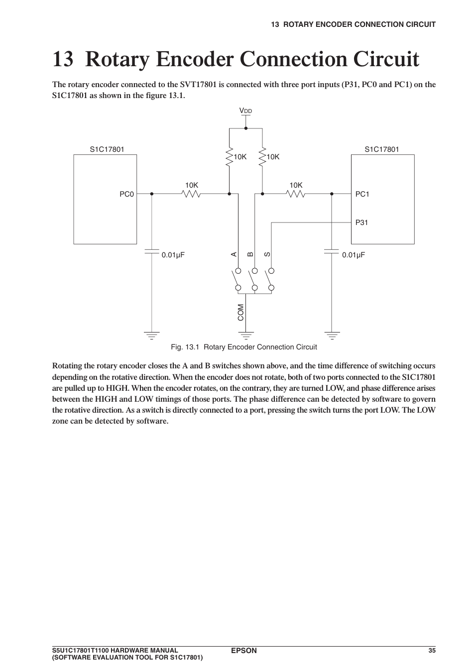 13 rotary encoder connection circuit | Epson S5U1C17801T1100 User Manual | Page 41 / 60