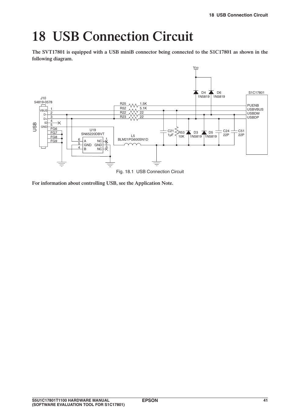 18 usb connection circuit | Epson S5U1C17801T1100 User Manual | Page 47 / 60