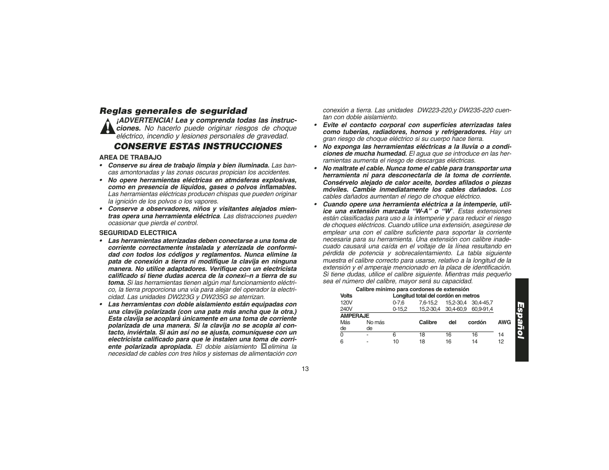 Reglas generales de seguridad, Conserve estas instrucciones, Español | Epson DW217 User Manual | Page 15 / 23