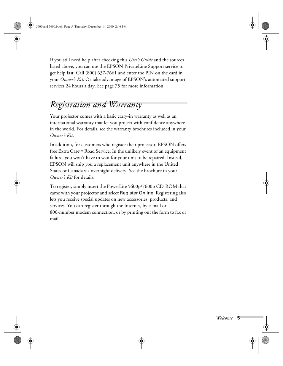 Registration and warranty | Epson 5600p User Manual | Page 11 / 114