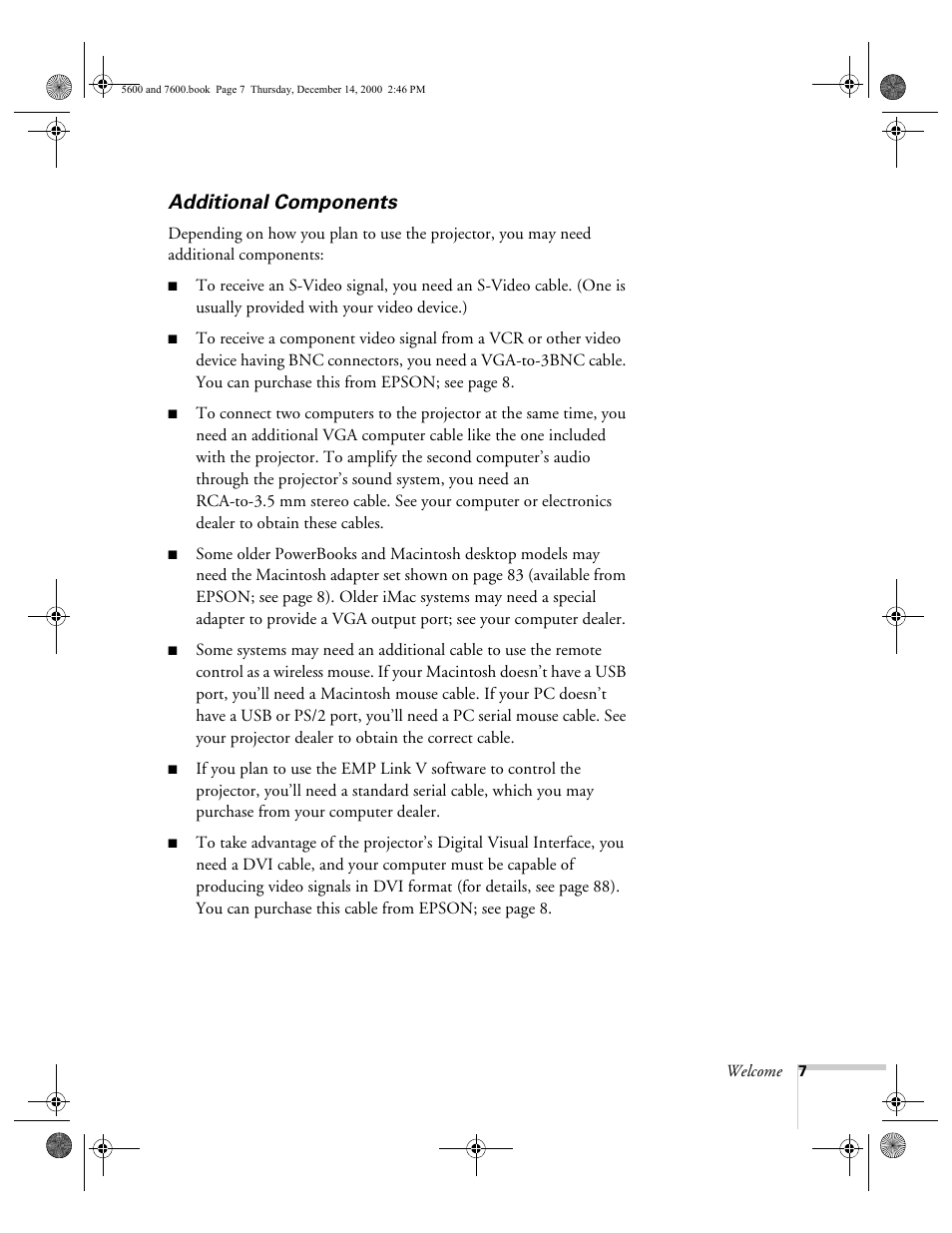 Additional components | Epson 5600p User Manual | Page 13 / 114