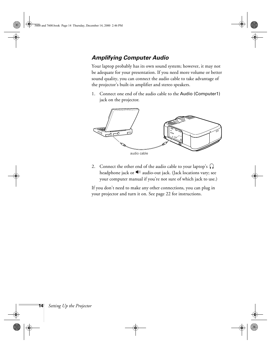 Amplifying computer audio | Epson 5600p User Manual | Page 20 / 114