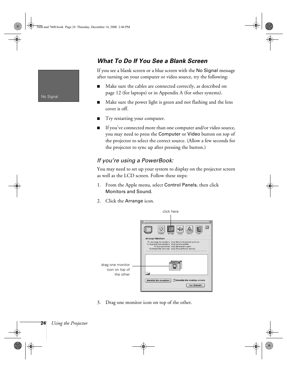 What to do if you see a blank screen | Epson 5600p User Manual | Page 30 / 114