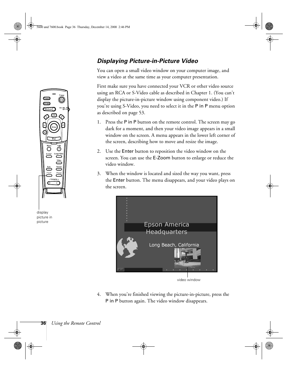 Displaying picture-in-picture video | Epson 5600p User Manual | Page 42 / 114