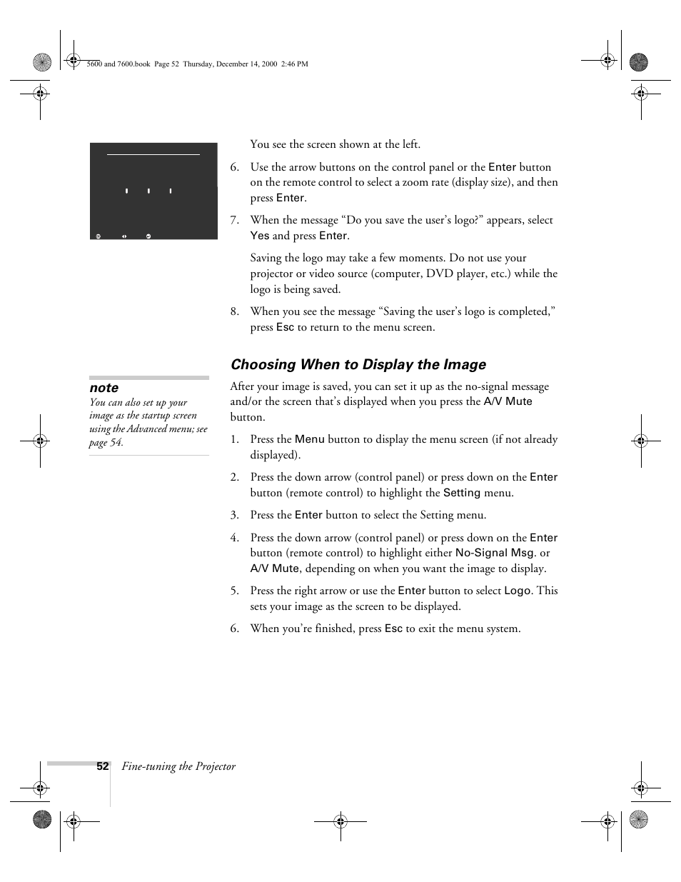 Choosing when to display the image | Epson 5600p User Manual | Page 58 / 114