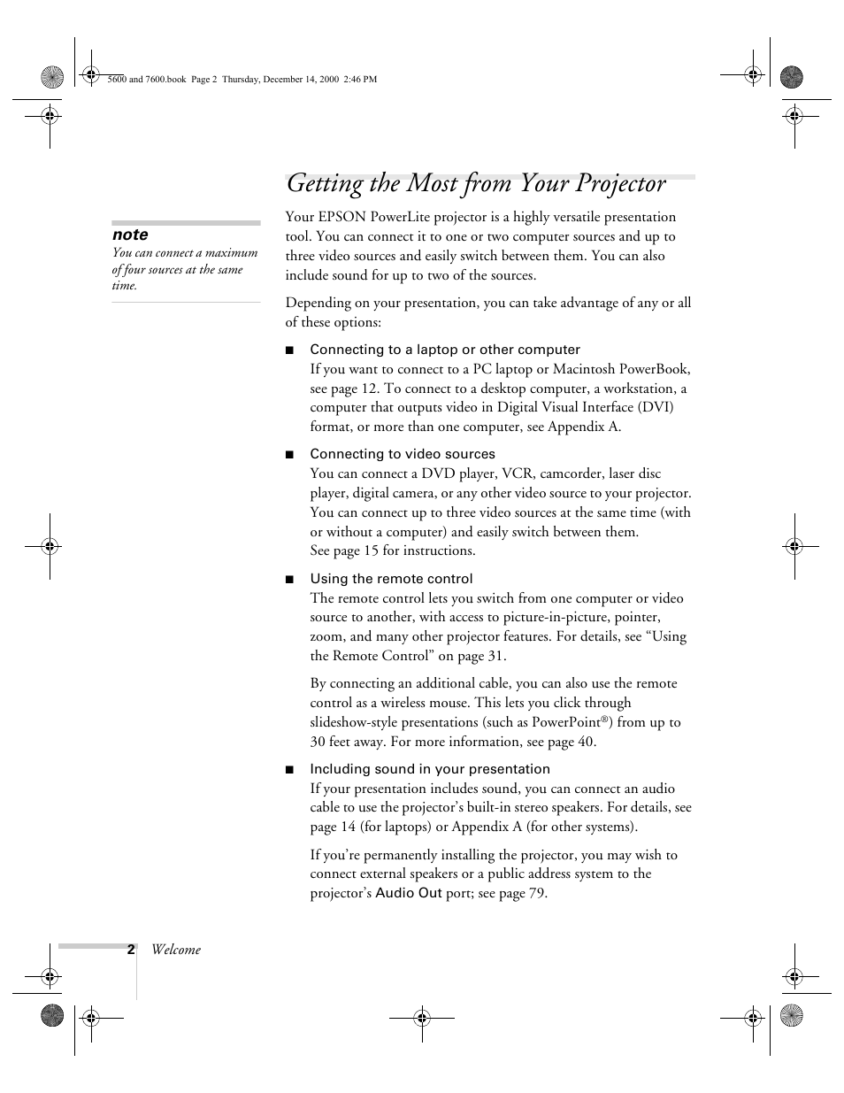 Getting the most from your projector | Epson 5600p User Manual | Page 8 / 114