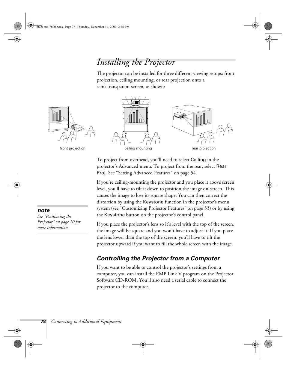Installing the projector, Controlling the projector from a computer | Epson 5600p User Manual | Page 84 / 114