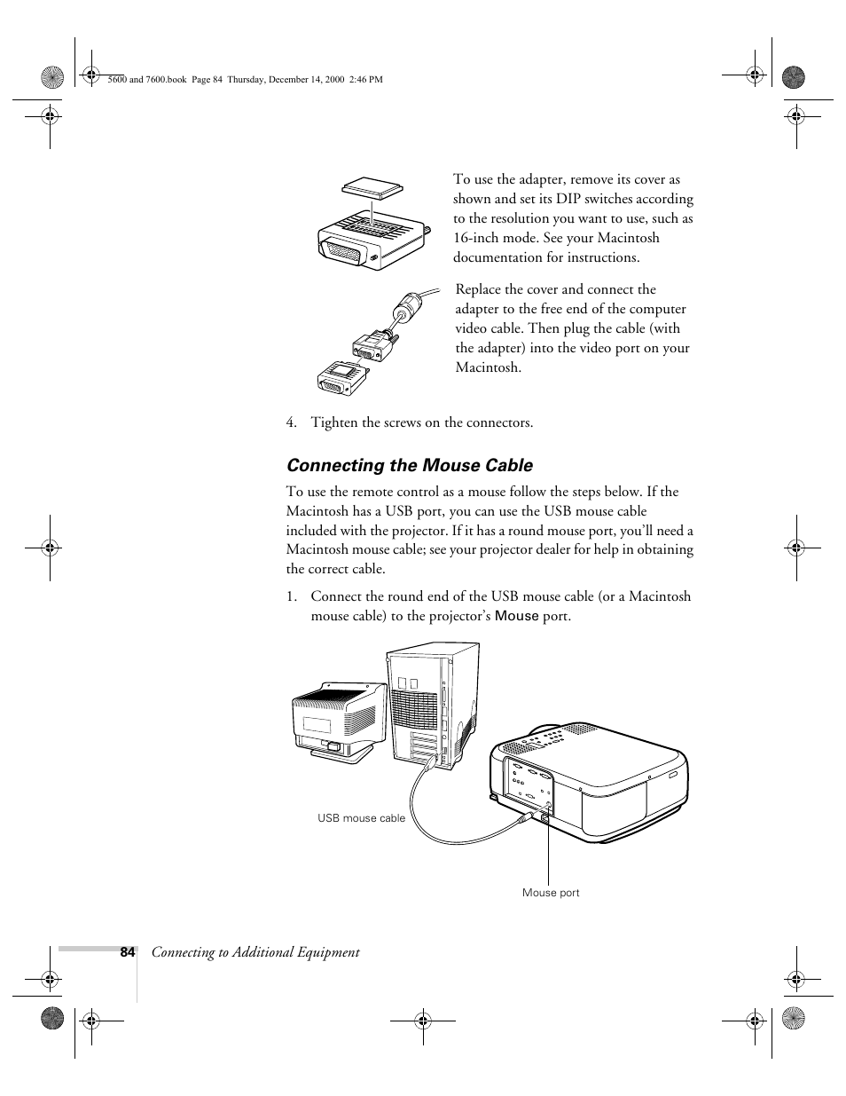 Connecting the mouse cable | Epson 5600p User Manual | Page 90 / 114