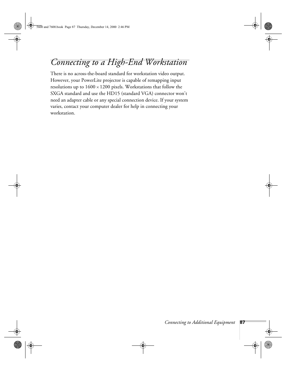 Connecting to a high-end workstation | Epson 5600p User Manual | Page 93 / 114