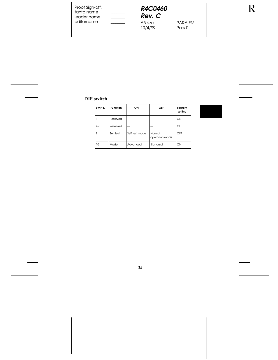 Dip switch | Epson C82372 User Manual | Page 20 / 22