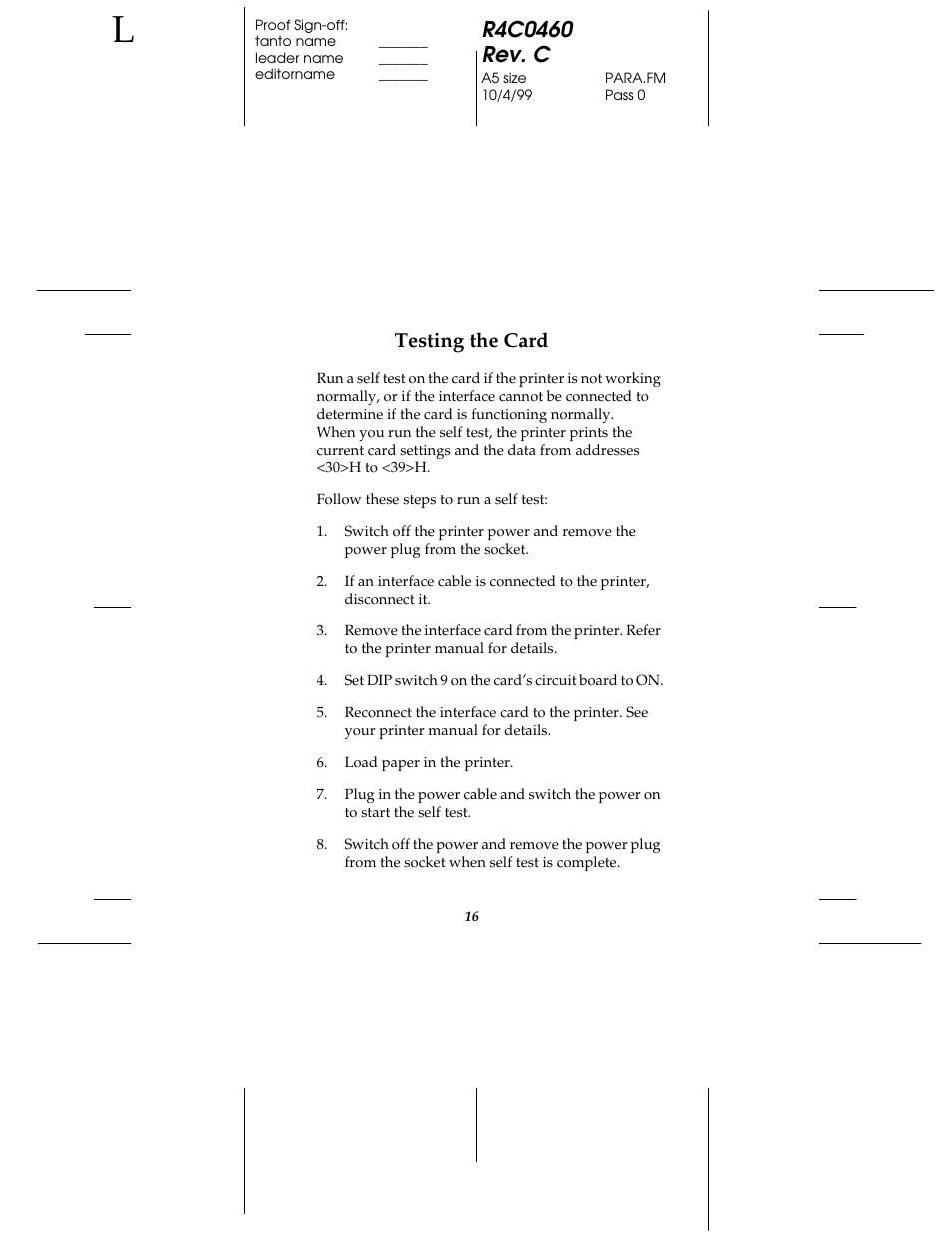 Testing the card | Epson C82372 User Manual | Page 21 / 22