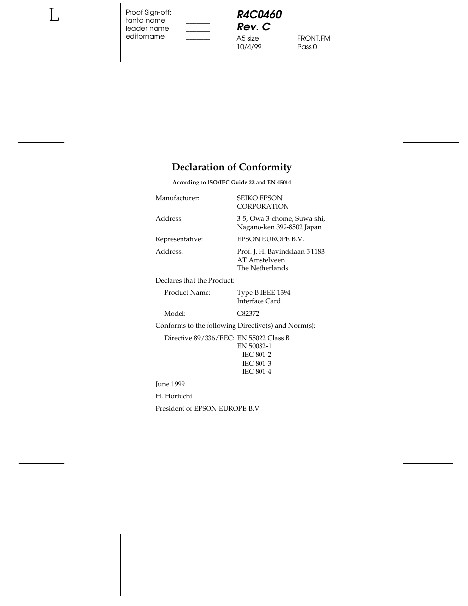 Declaration of conformity | Epson C82372 User Manual | Page 4 / 22
