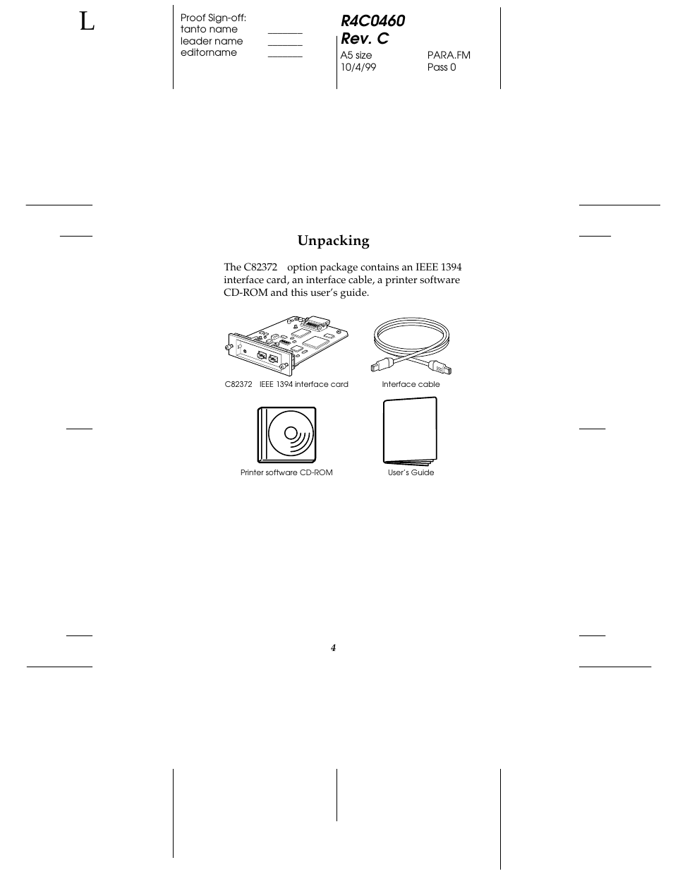 Unpacking | Epson C82372 User Manual | Page 9 / 22