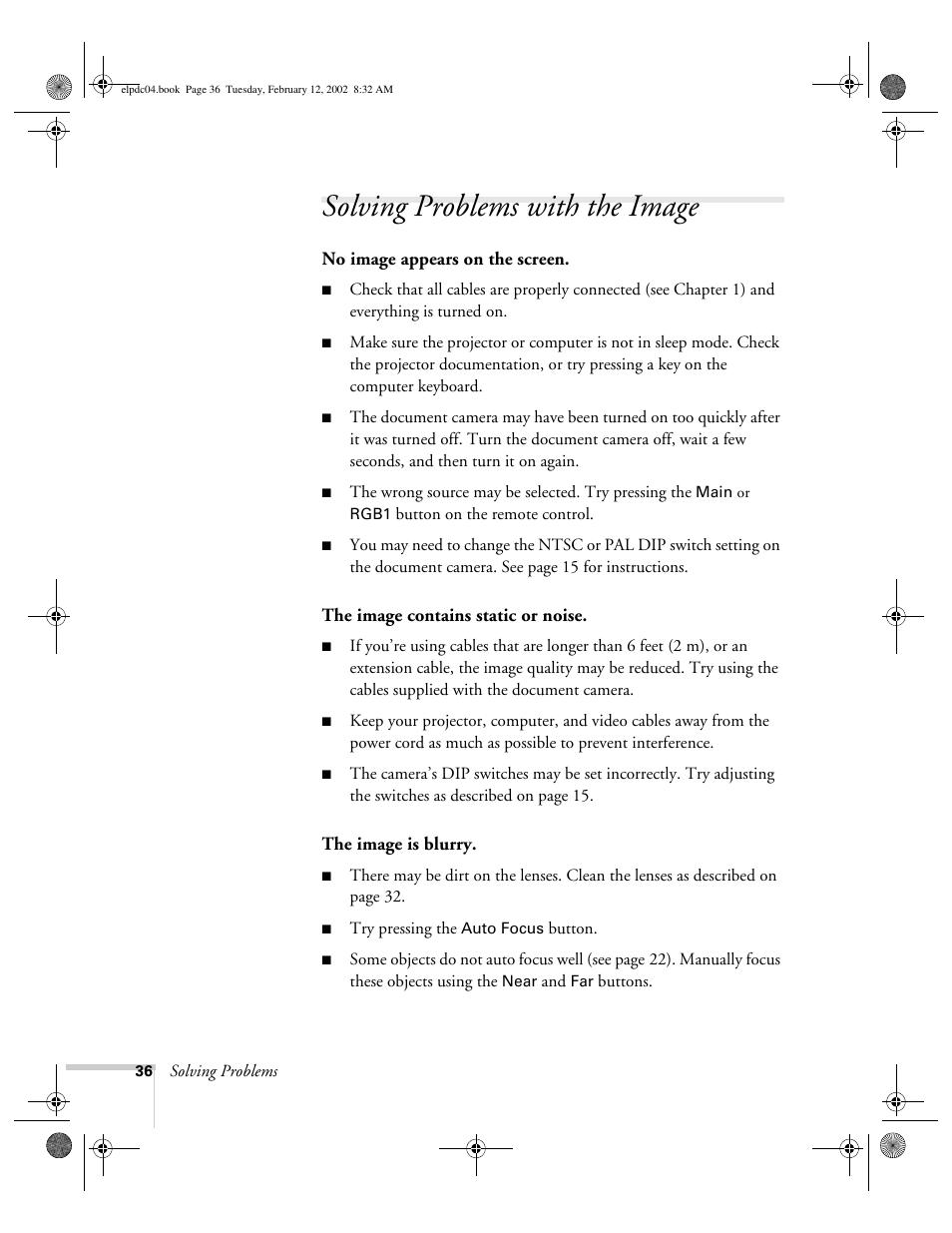 Solving problems with the image | Epson ELPD04 User Manual | Page 41 / 58
