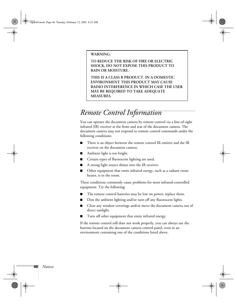 Remote control information | Epson ELPD04 User Manual | Page 51 / 58